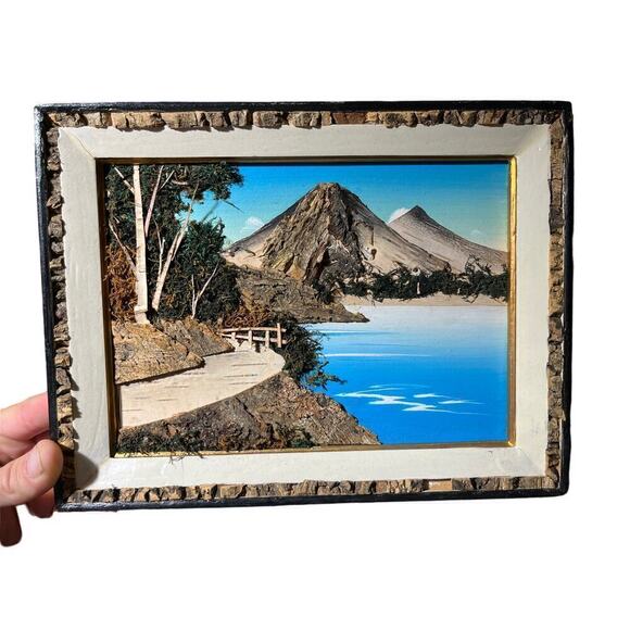 Vintage Japanese Mixed Media Framed Landscape Natural Art. Bark and Moss.3D. MCM - Picture 1 of 8